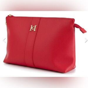 Carolina Herrera Medium Red Clutch Bag Faux Leather Gold Plated Hardware. NEW